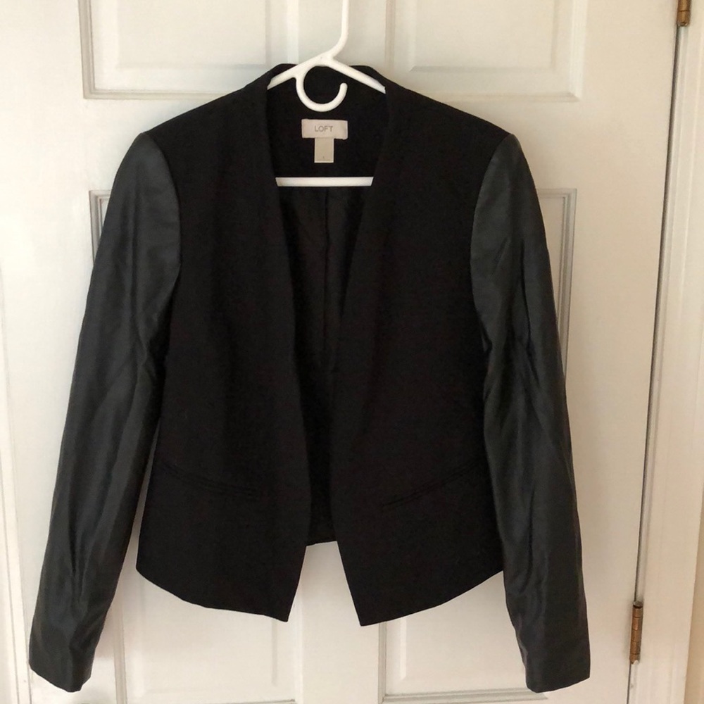 Black blazer with leather sleeves